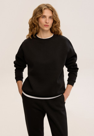 Black color basic women three-thread insulated sweatshirt Black color basic women three-thread insulated sweatshirt